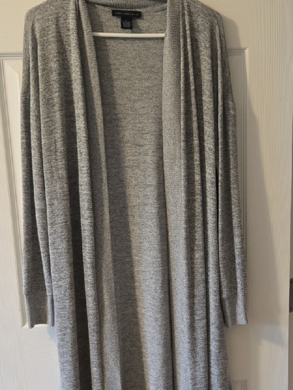 Joan Vass Light Gray Open-Front Long Cardigan